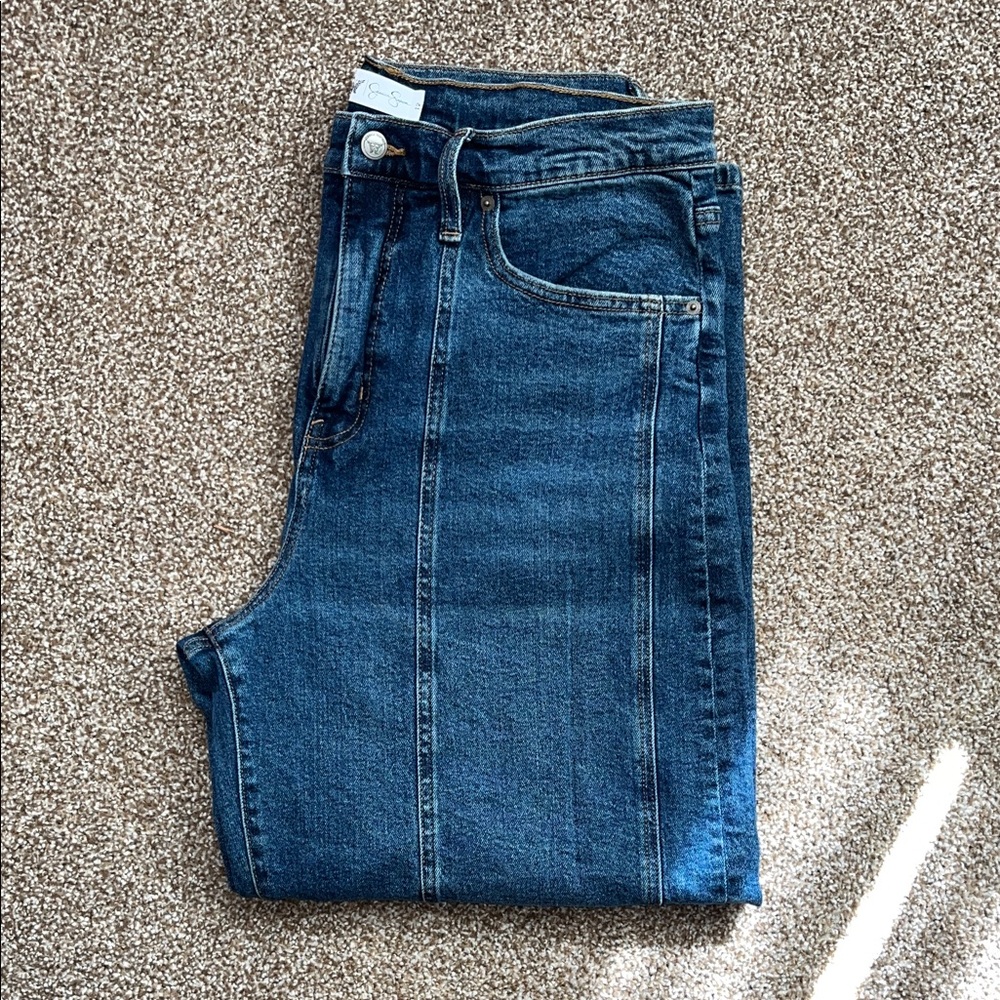 JESSICA SIMPSON Barrel Wide Leg Blue Denim Jeans With Pleat Detail Size 12